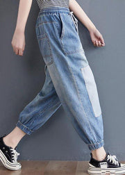 Elegant Blue pockets jeans Summer Cotton Pants - SooLinen