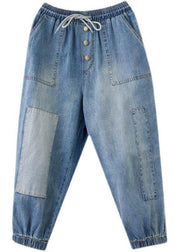 Elegant Blue pockets jeans Summer Cotton Pants - SooLinen