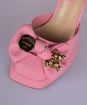 Elegant Bow Splicing Buckle Strap High Heels Pink Faux Leather