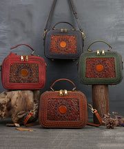 Elegant Brown Square Jacquard Rivet Calf Leather Satchel Handbag