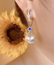 Elegant Cham pagneStering Silver Overgild Zircon Pearl Drop Earrings