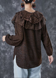 Elegant Chocolate Peter Pan Collar Hollow Out Lace Shirts Spring