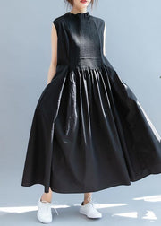 Elegant Cinched  cotton Summer Clothes Women  Black Maxi Dress - SooLinen