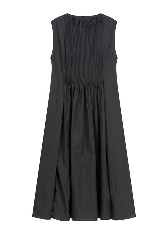Elegant Cinched  cotton Summer Clothes Women  Black Maxi Dress - SooLinen