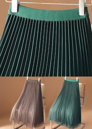 Elegant Chocolate Elastic Waist Velour Tulle Pleated Skirts Spring