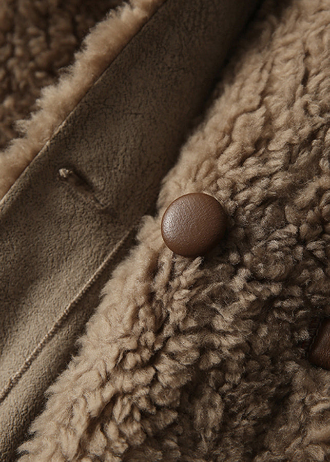 Elegant Chocolate O-Neck Button Faux Fur Coats Fall