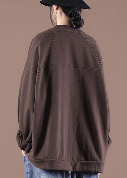 Elegant Coffee O-Neck Sweatshirts Jacket - SooLinen