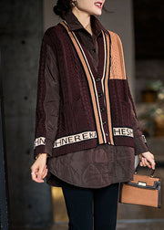 Elegant Chocolate Peter Pan Collar Knit Patchwork Fine Cotton Filled Shirt Top Winter