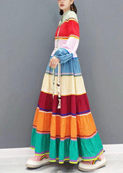 Elegant Color Block Button Patchwork Holiday Dress Fall Long Sleeve - SooLinen