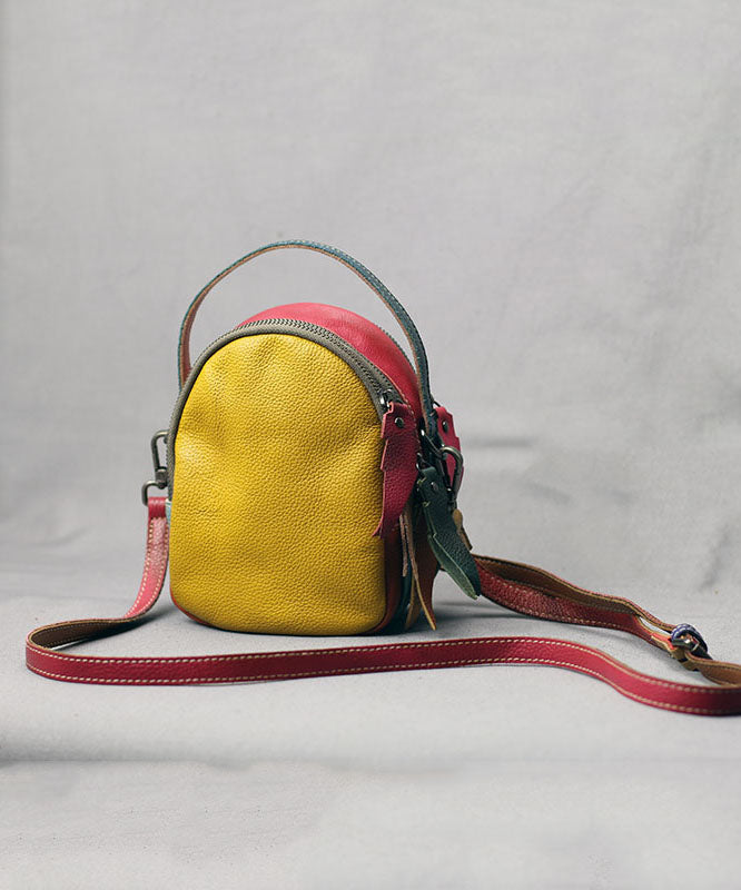 Elegant Colorblock Patchwork Calf Leather Messenger Bag