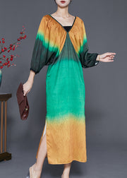 Elegant Colorblock Tie Dye Side Open Chiffon Maxi Dresses Spring
