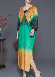Elegant Colorblock Tie Dye Side Open Chiffon Maxi Dresses Spring