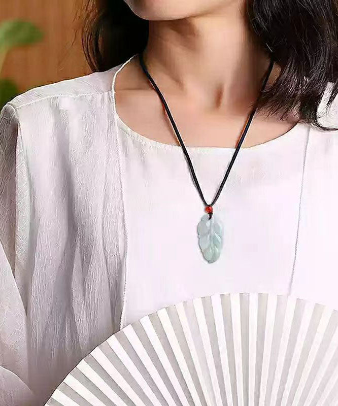 Elegant Cyan Jade Leaves Pendant Necklace