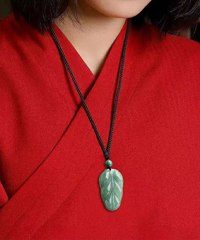 Elegant Cyan Jade Leaves Pendant Necklace