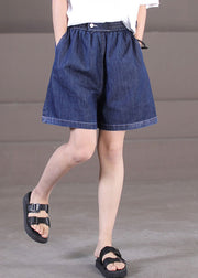 Elegante dunkelblaue elastische Taillentaschen Baumwolle Hot Pants Shorts Sommer