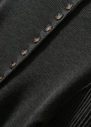 Elegant Dark Gray O-Neck Button Woolen Cardigans Long Sleeve