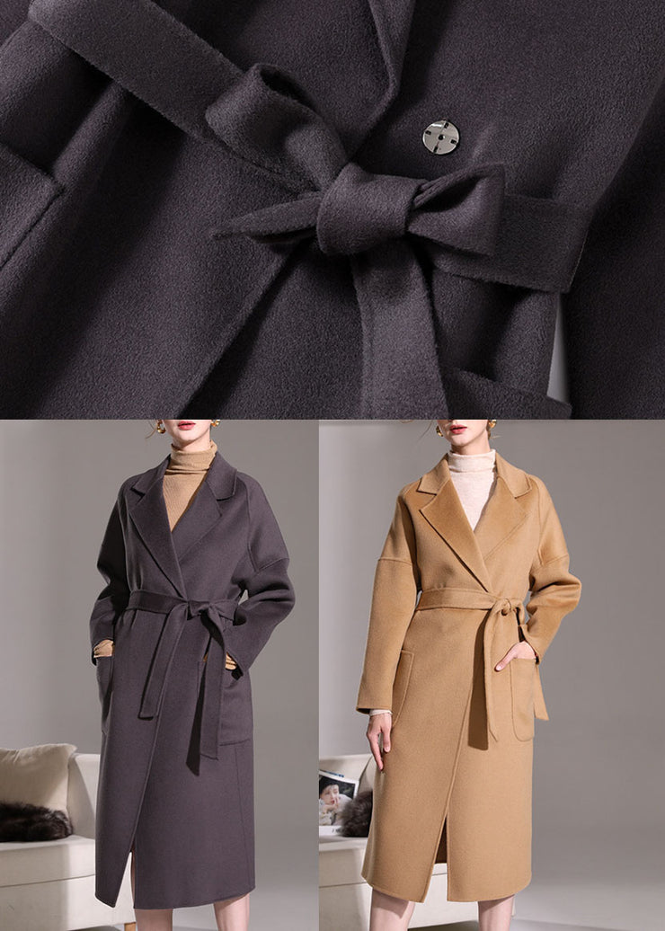 Elegant Dark Purple Peter Pan Collar Pockets Woolen Wrap Coat Winter