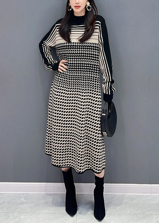 Elegant Dot Print Cozy Knit Dress Long Sleeve
