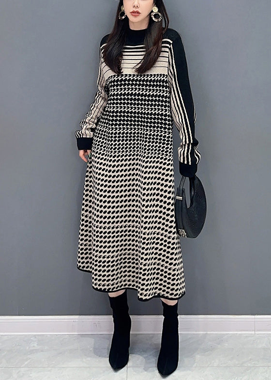 Elegant Dot Print Cozy Knit Dress Long Sleeve