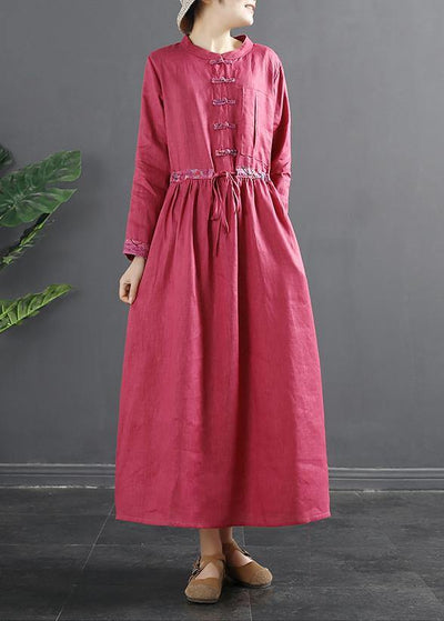 Elegant Drawstring Quilting Dresses Tutorials Red Vestidos De Lino Dresses - SooLinen
