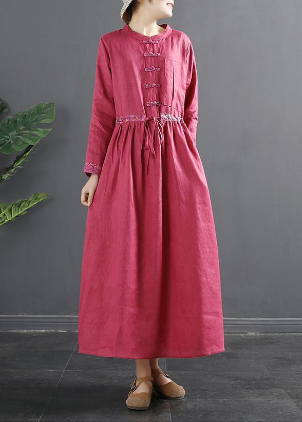 Elegant Drawstring Quilting Dresses Tutorials Red Vestidos De Lino Dresses - SooLinen