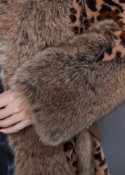Elegant Fur Collar Patchwork Leopard Mink Velvet Coat Winter