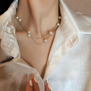 Elegant Gold Alloy Double Layered Pearl Necklace