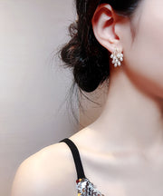Elegant Gold Alloy Pearl Grape Tassel Drop Earrings