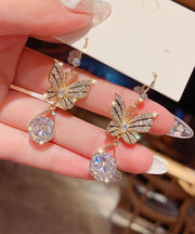 Elegant Gold Alloy Zircon Crystal Butterfly Water Drop Drop Earrings