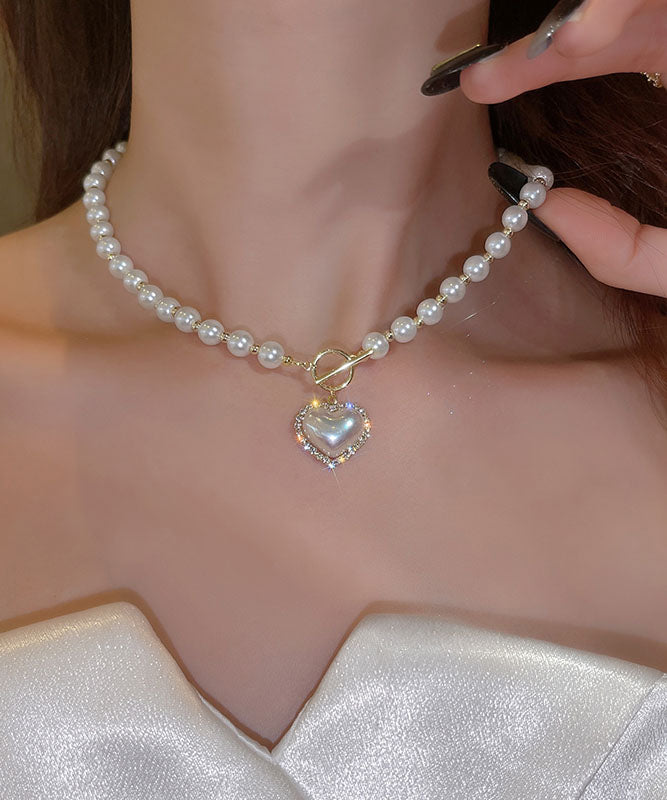 Elegant Gold Alloy Zircon Pearl Pendant Necklace