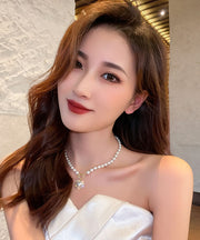 Elegant Gold Alloy Zircon Pearl Pendant Necklace