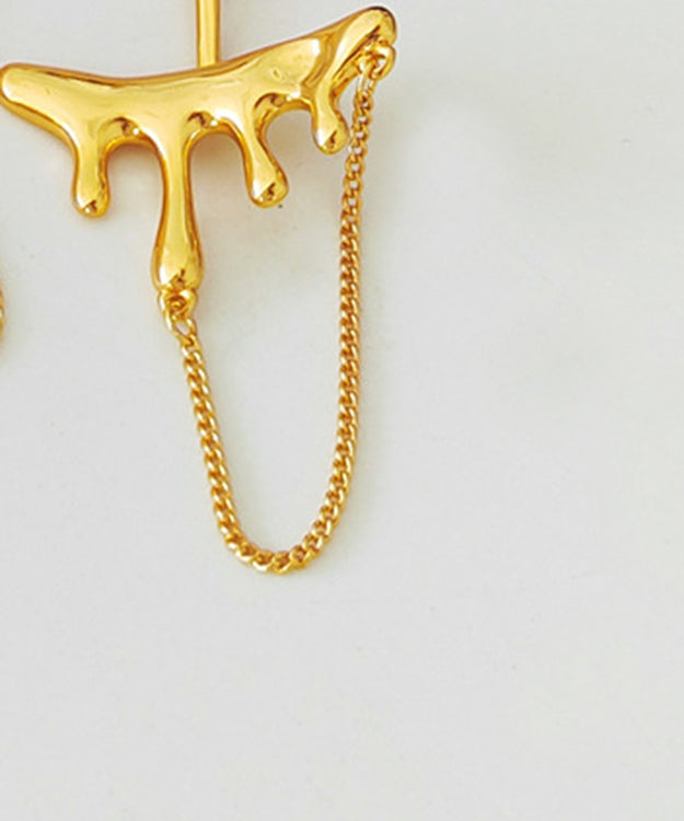 Elegant Gold Copper Gem Stone Tassel Stud Earrings