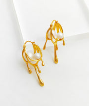Elegant Gold Plated Glass Pearl Hoop Earrings