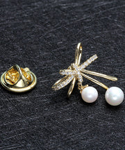 Elegant Gold Copper Overgild Zircon Pearl Butterfly Brooches
