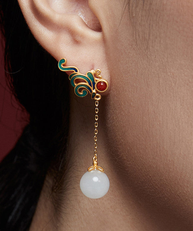 Elegante Jade-Ohrringe aus Sterlingsilber mit Blumenmuster