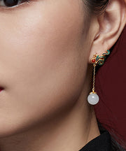 Elegante Jade-Ohrringe aus Sterlingsilber mit Blumenmuster