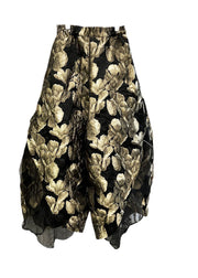 Elegant Gold Jacquard High Waist Tulle Wide Leg Pants Spring