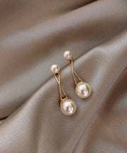 Elegant Gold Metal Overgild Pearl Cross Connection Stud Earrings