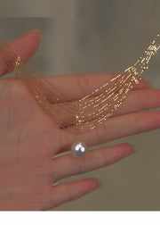 Elegant Gold Pearl Lace Tassel Pendant Necklace