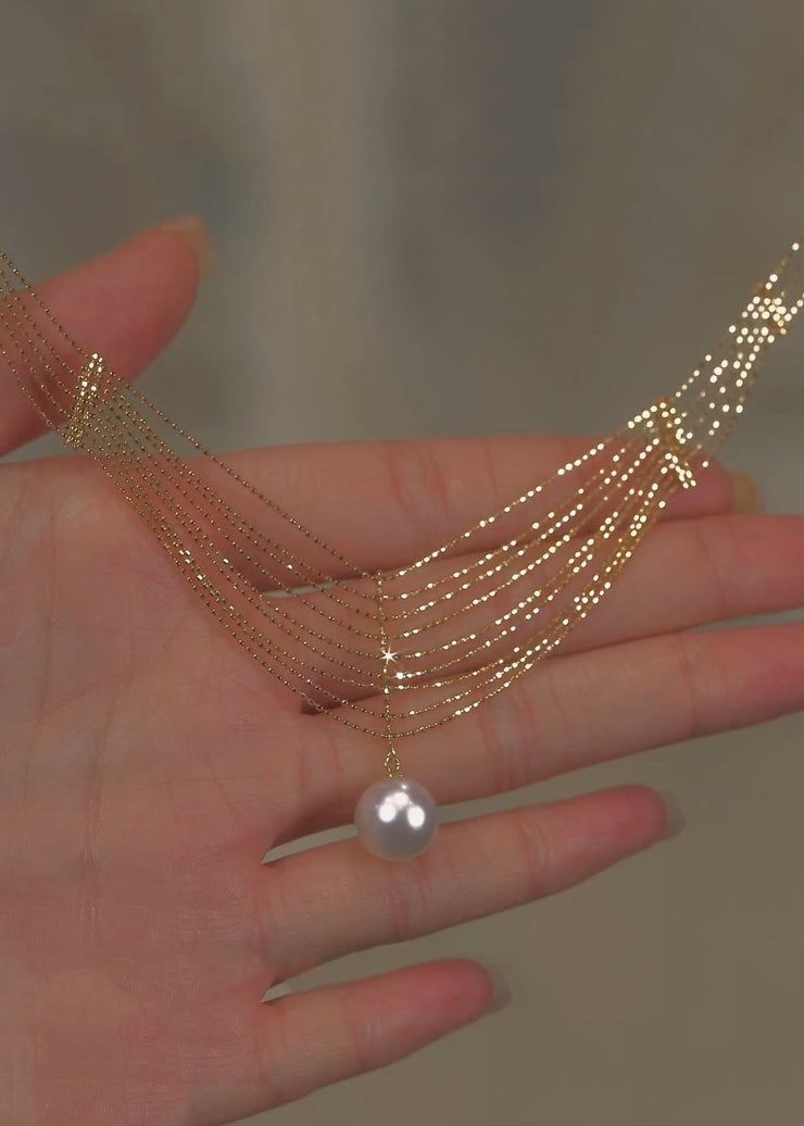 Elegant Gold Pearl Lace Tassel Pendant Necklace