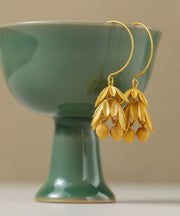 Elegant Gold Sterling Silver Ancient Gold Litchi Drop Earrings