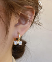 Elegant Gold Sterling Silver Overgild Crystal Bow Hoop Earrings