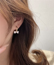 Elegant Gold Sterling Silver Overgild Crystal Bow Hoop Earrings