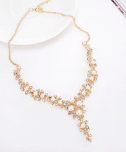 Elegant Gold Sterling Silver Overgild Pearl Zircon Princess Necklace