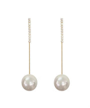 Elegant Gold Sterling Silver Overgild Zircon Pearl Tassel Drop Earrings