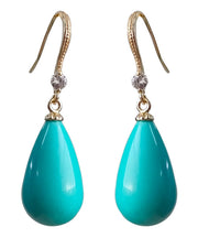 Elegant Gold Sterling Silver Turquoise Zircon Drop Earrings