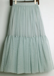 Elegant Green Cinched wrinkled tulle Skirts Spring