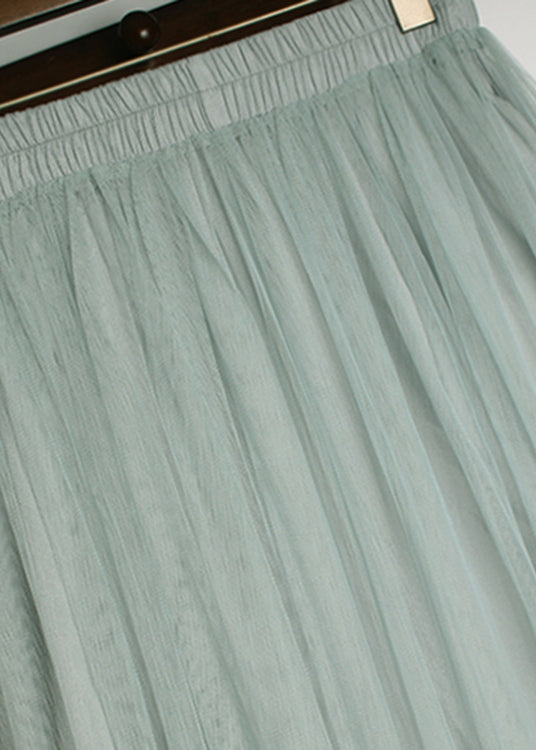 Elegant Green Cinched wrinkled tulle Skirts Spring