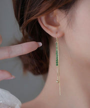 Elegant Green Copper Zircon Tassel Drop Earrings