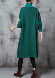 Elegant Green High Neck Print Cotton Sweatshirts Dress Spring